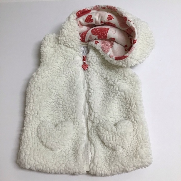 Max Studio Kids Sherpa Vest Hoodie SZ 18 mos Toddler Off White Red Hearts Zip - Picture 1 of 16